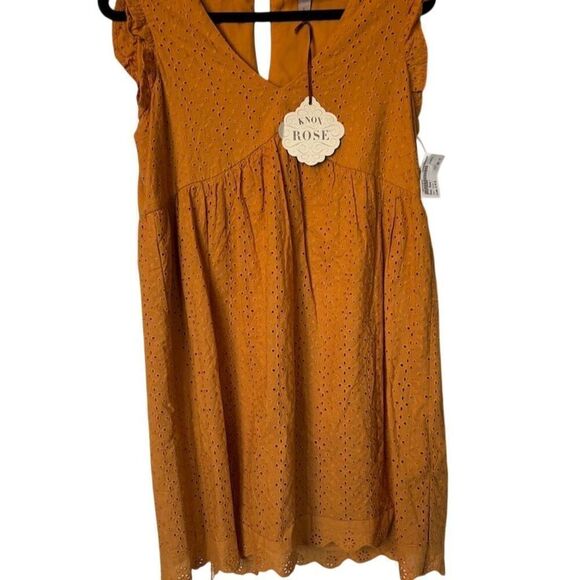 Knox Rose Women's Eyelet Dress Yellow V-Neck Knee Length Standard Size S - Picture 1 of 10